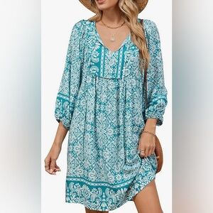 Green & white Boho Floral Mini dress